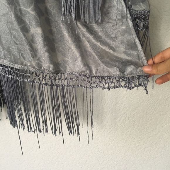 Emanuel Geraldo Gray Floral Velour Kimono Fringe Open Cardigan Draped‎ Tassels - Picture 6 of 8